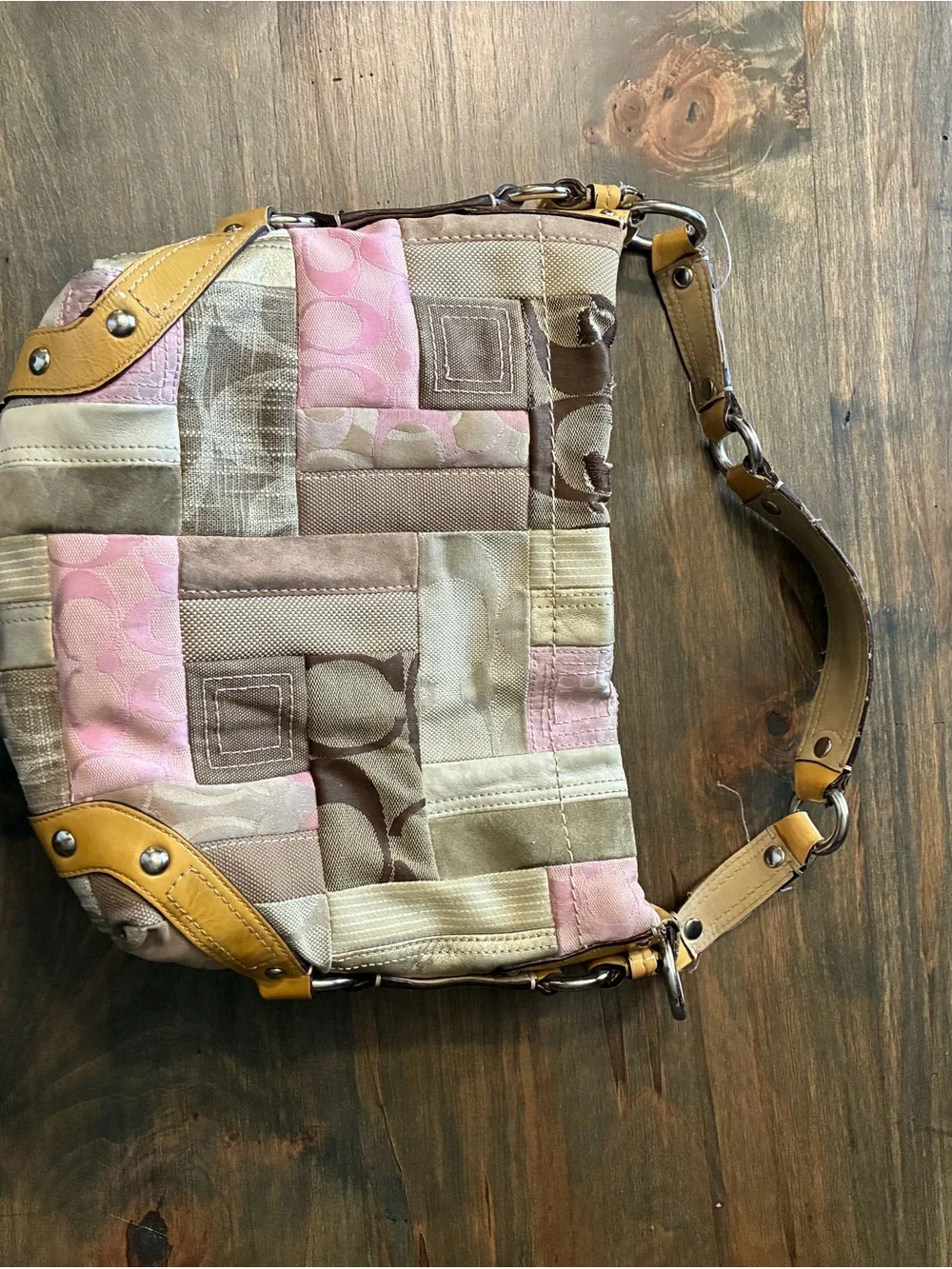 Coach Patchwork Shoulder Bag in Pink and Tan